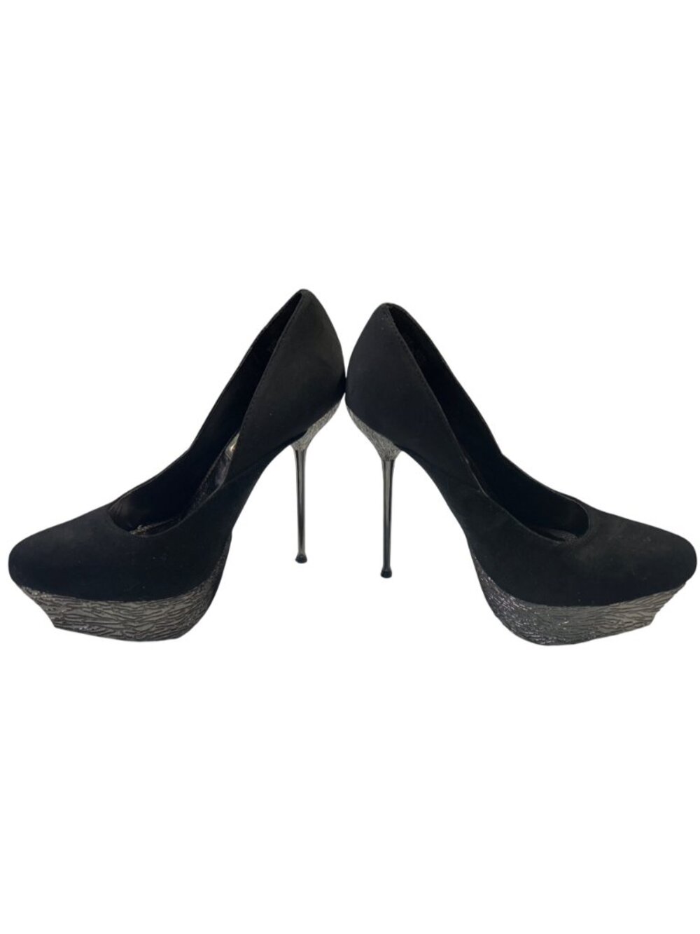 Two Lips Womens Size 6.5 Black Platform Stiletto Heels With Textured Metallic - Picture 3 of 16